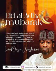 Eid al-Adha 2026: Lateef Akangbe, SAN Urges Nigerians to Embrace Sacrifice, Unity and Justice