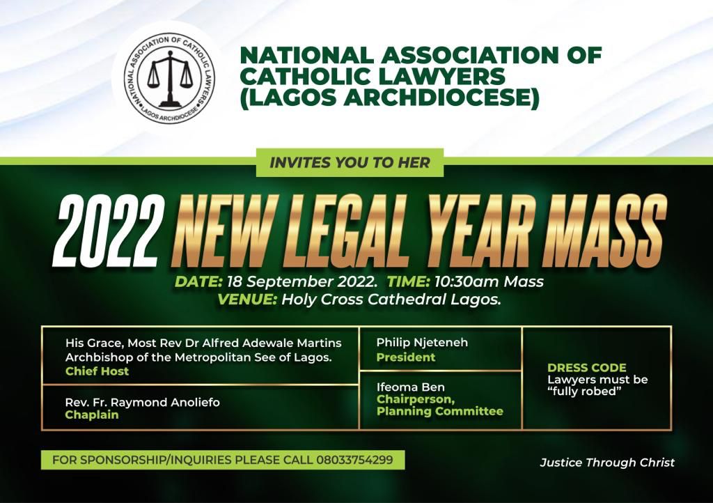 CATHOLIC LAWYERS INVITE LAWYERS TO NEW LEGAL YEAR MASS