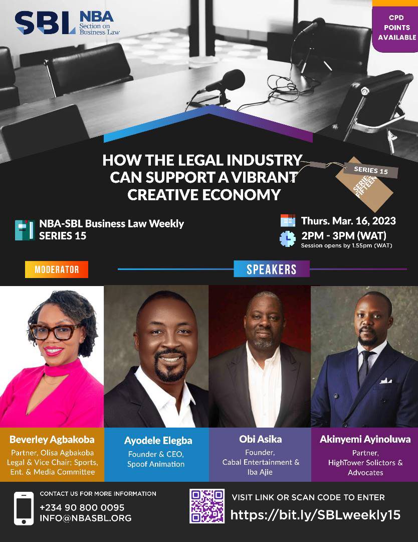 NBA-SBL ORGANISES WEBINAR ON HOW THE LEGAL INDUSTRY CAN SUPPORT A VIBRANT CREATIVE ECONOMY
