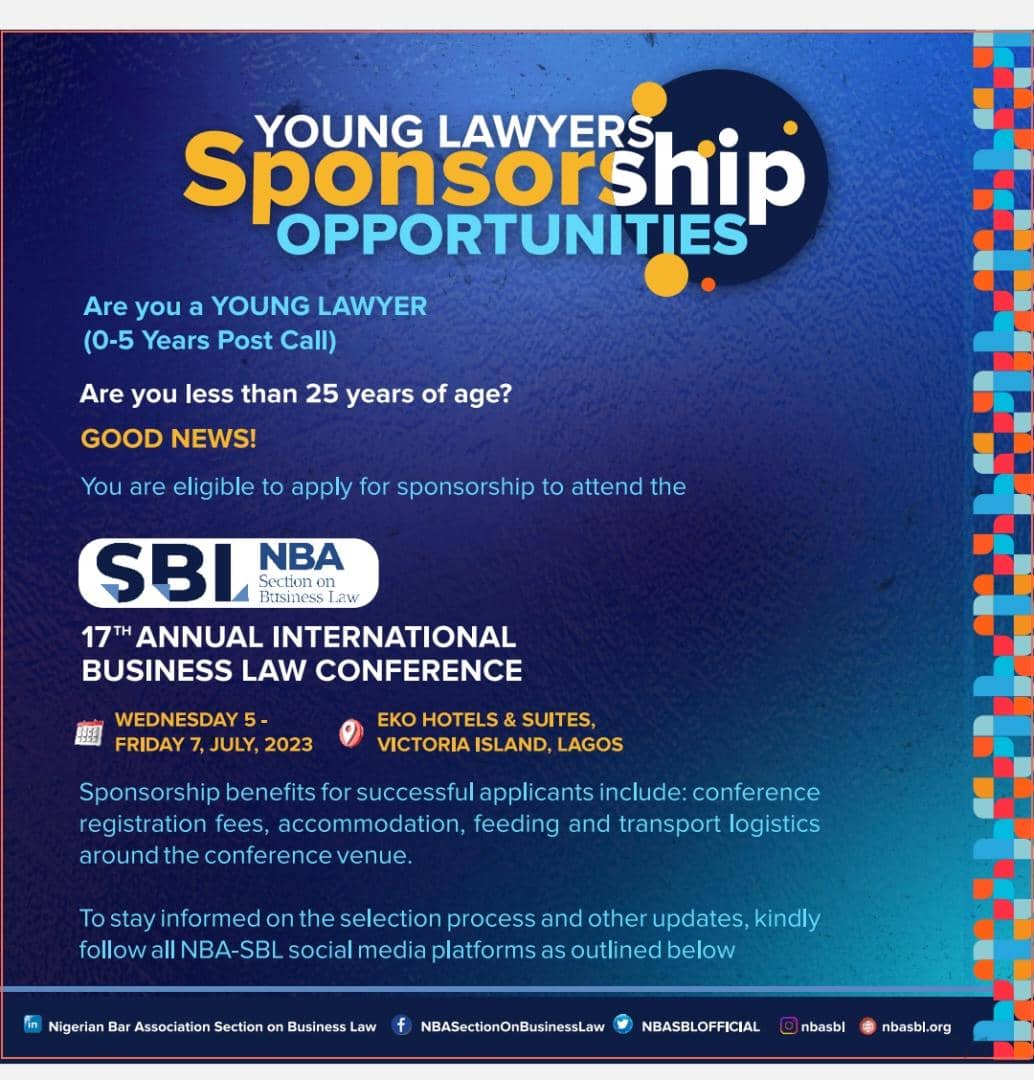 NBA-SBL ORGANISES SPONSORSHIP OPPORTUNITIES FOR YOUNG LAWYERS AT THE 2023 BUSINESS LAW CONFERENCE