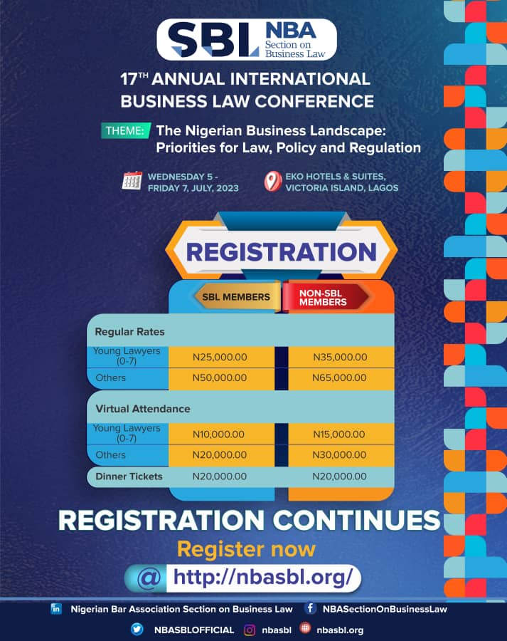 Registration Still Ongoing for the 2023 NBA-SBL 17th International Business Law Conference